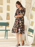 Black Rayon Floral Printed A-line Dress